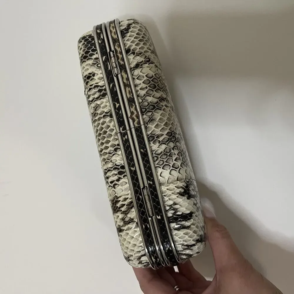 RAFE Snake Skin Clutch evening shoulder purse Demi Python white black combo